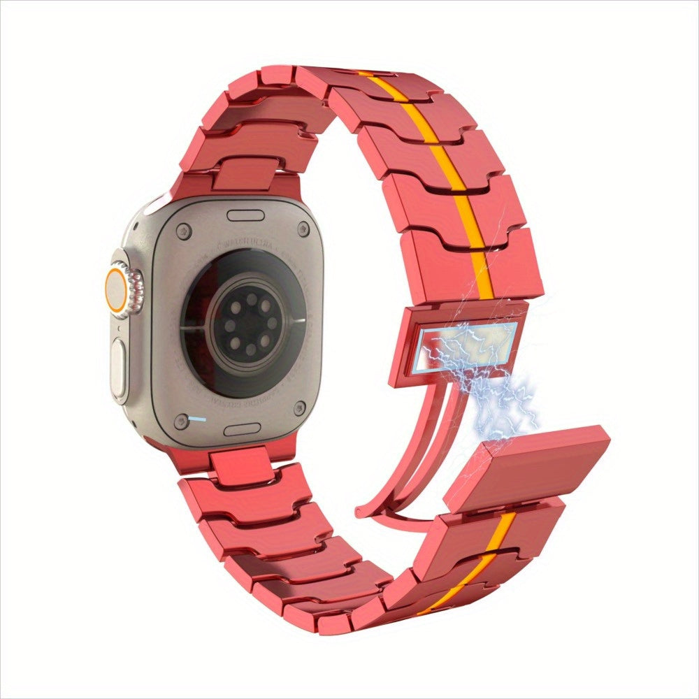 Men's Metal Watch Strap with Magnetic Buckle Black and Orange for iWatch Series 9 Ultra SE 38-49mm