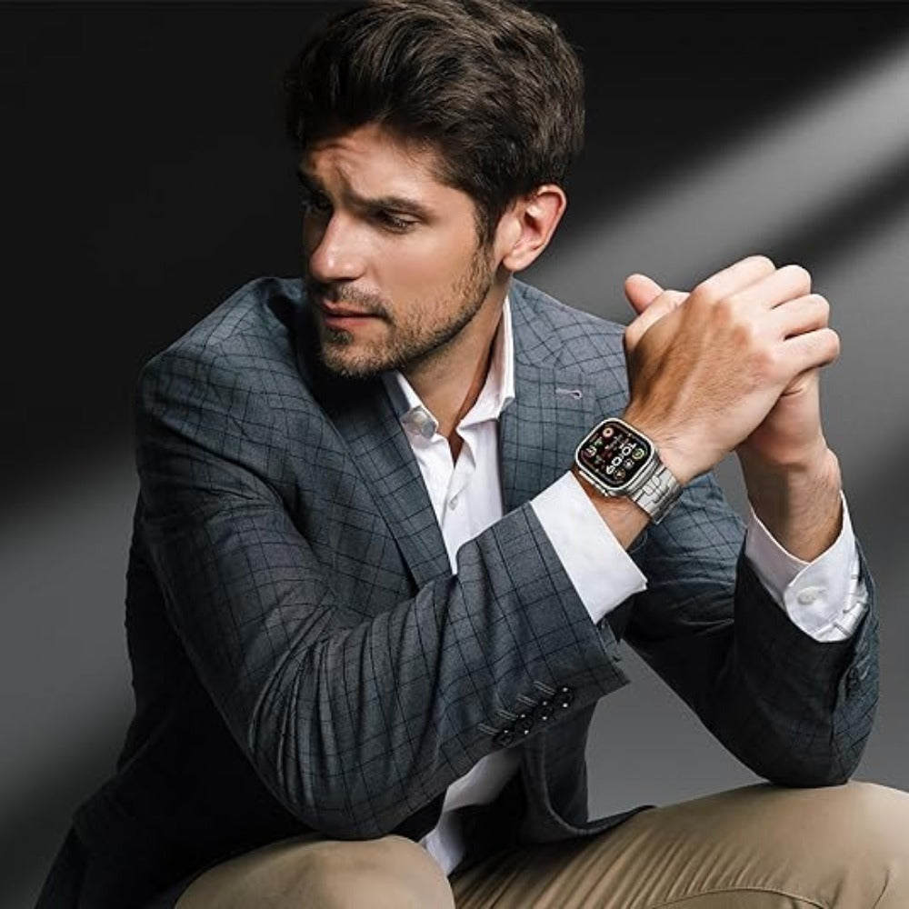 Men's Metal Watch Strap with Magnetic Buckle Black and Orange for iWatch Series 9 Ultra SE 38-49mm