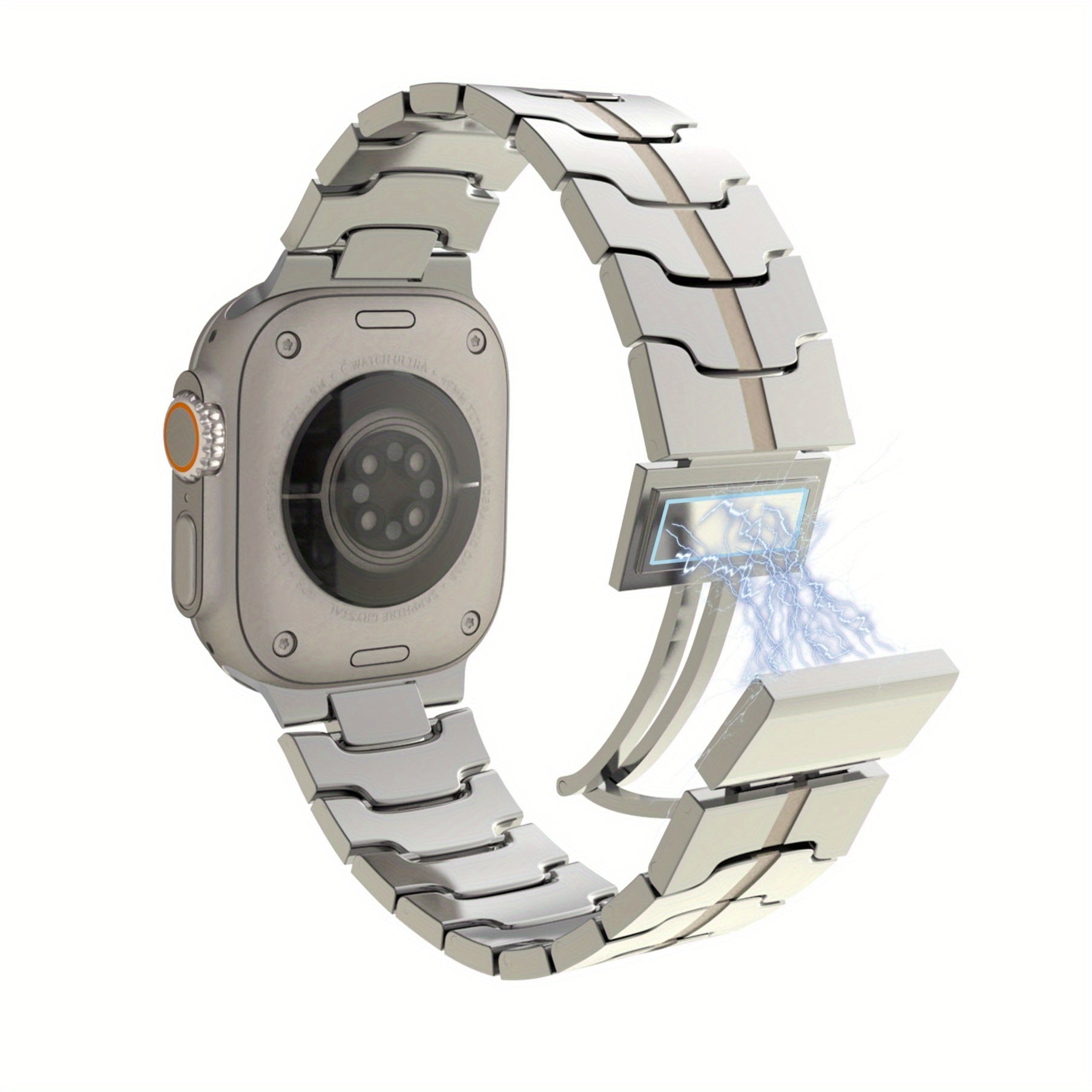 Men's Metal Watch Strap with Magnetic Buckle Black and Orange for iWatch Series 9 Ultra SE 38-49mm