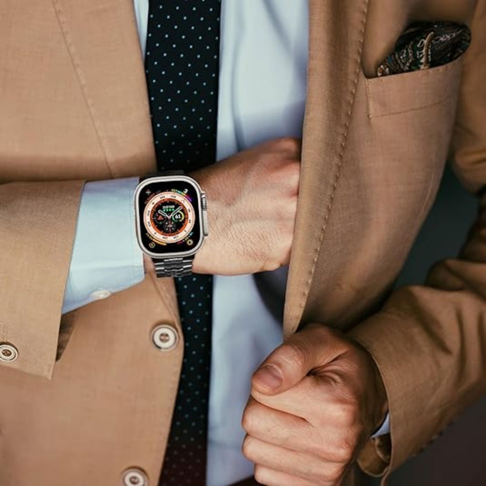 Men's Metal Watch Strap with Magnetic Buckle Black and Orange for iWatch Series 9 Ultra SE 38-49mm