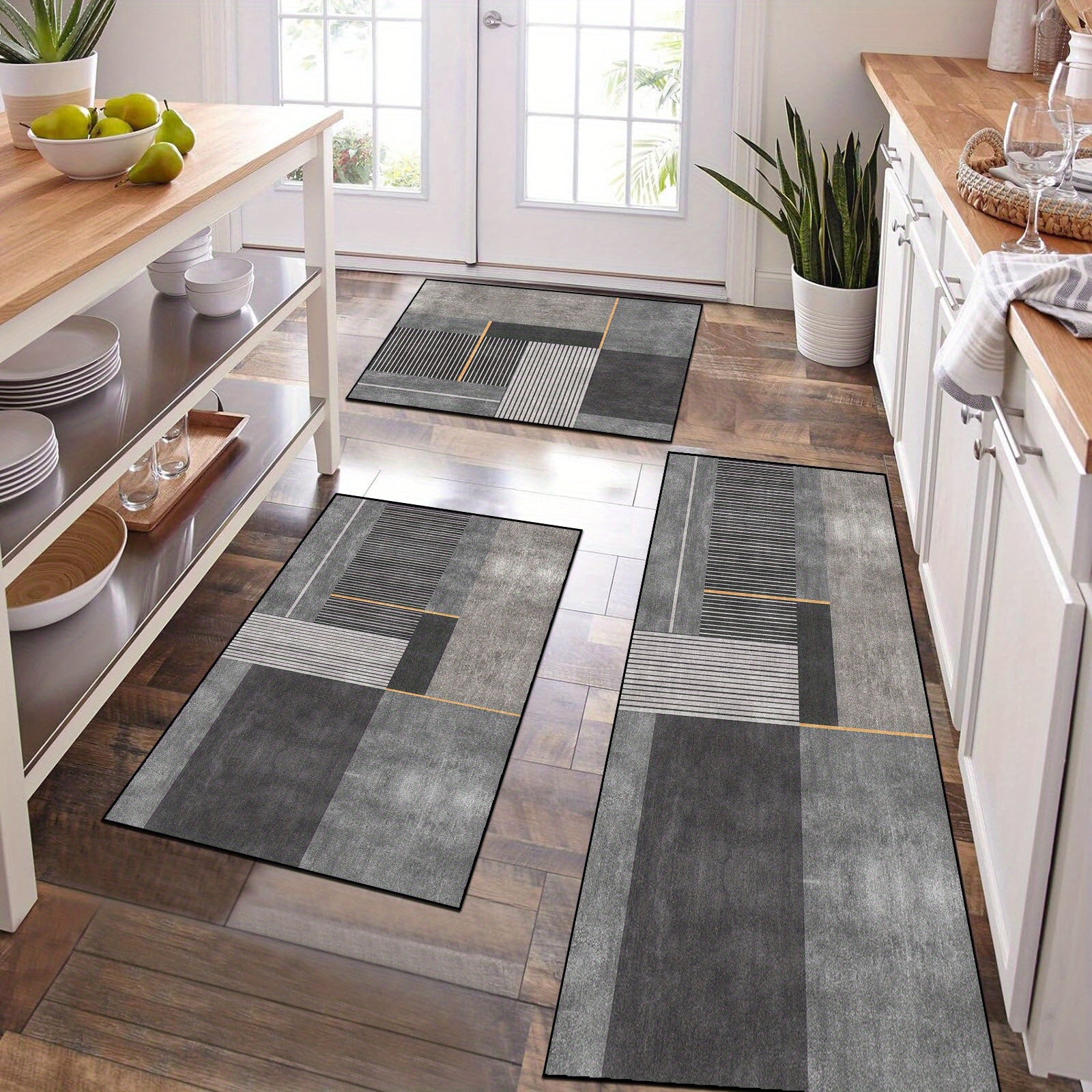 Velvet Rectangular Kitchen Floor Mat 800g Non-Slip Absorbent Oil-Proof Set