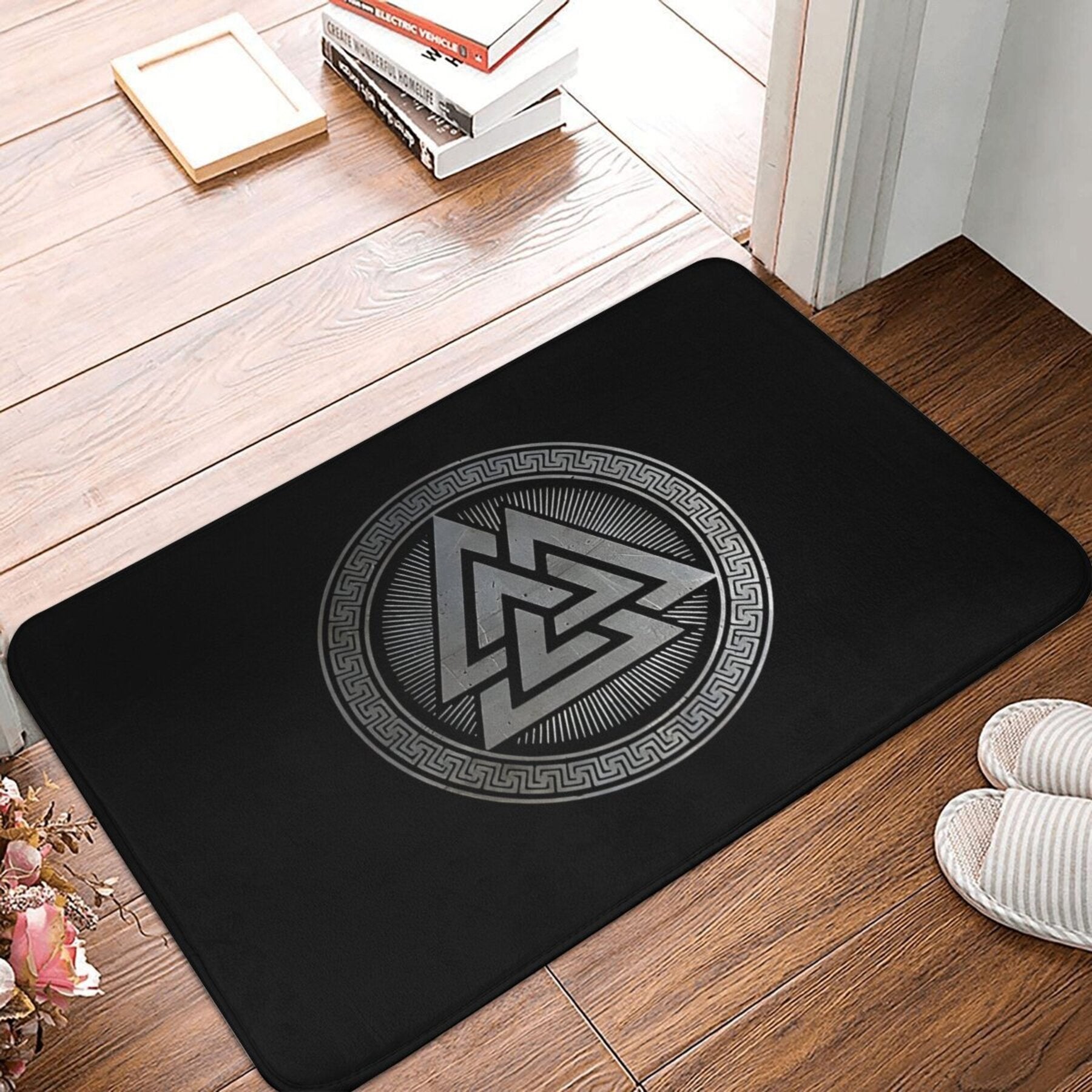 Rectangular Viking Warrior Doormat Anti-Slip Easy-Clean Polyester Rug for Entryway Living Room