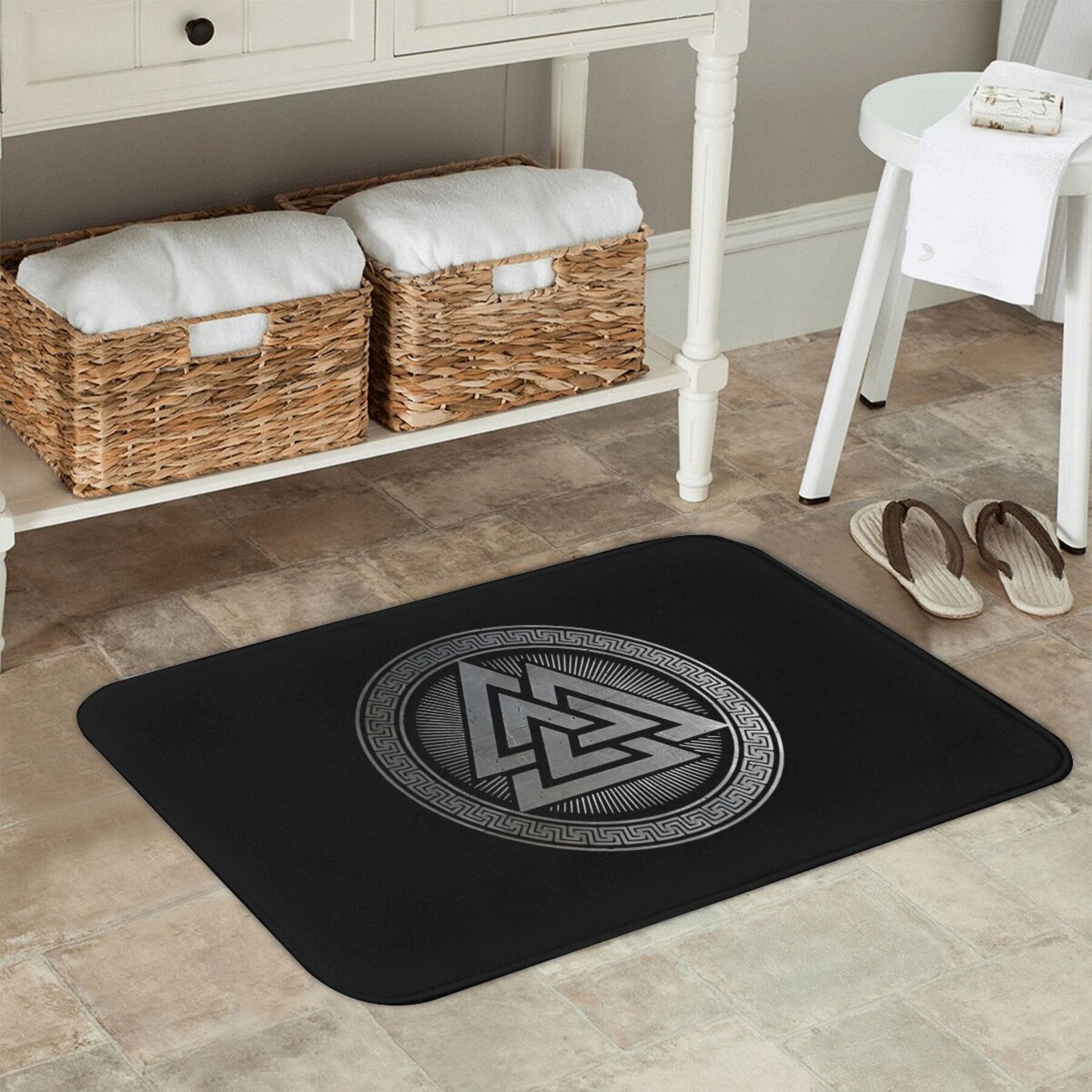 Rectangular Viking Warrior Doormat Anti-Slip Easy-Clean Polyester Rug for Entryway Living Room