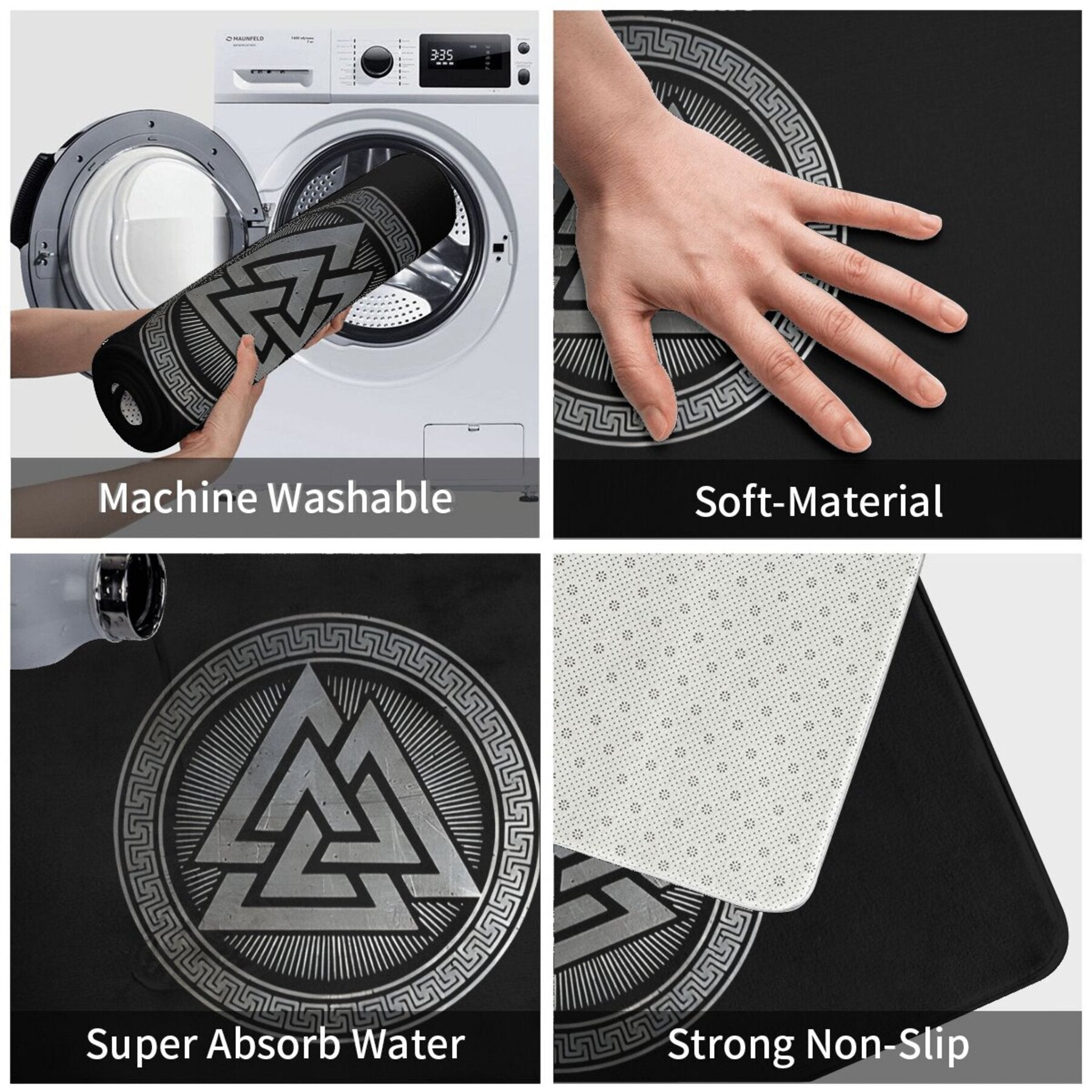 Rectangular Viking Warrior Doormat Anti-Slip Easy-Clean Polyester Rug for Entryway Living Room