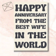 Funny Wedding Anniversary Greeting Card for Wife with Cartoon Design on White Paper