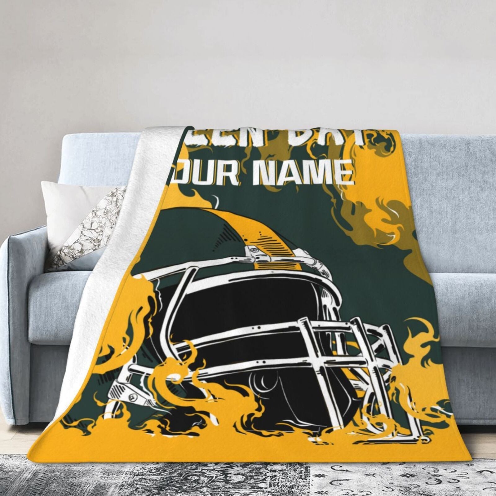 Green Bay Football Flannel Blanket Personalized Gift for Fans Sports Enthusiasts