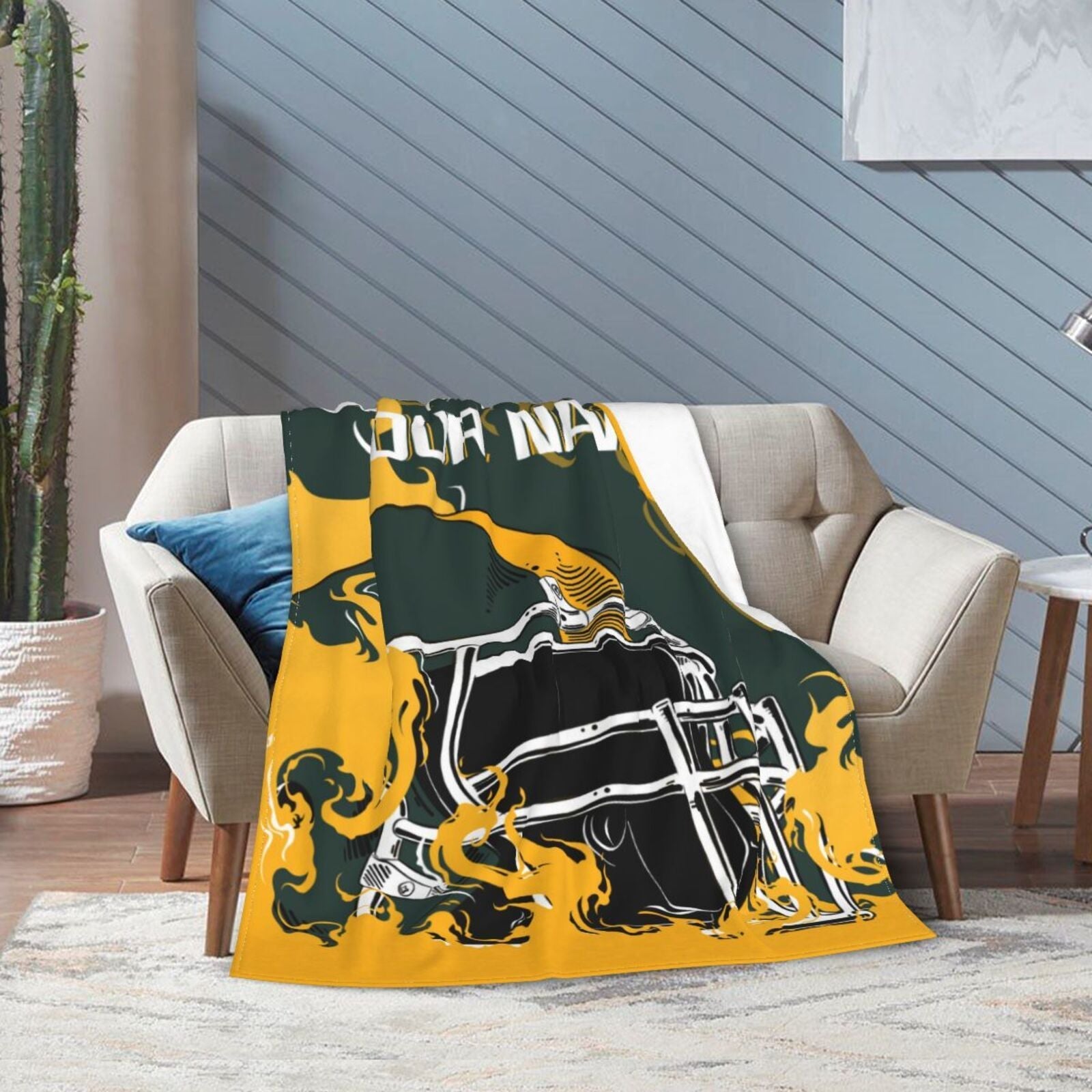 Green Bay Football Flannel Blanket Personalized Gift for Fans Sports Enthusiasts