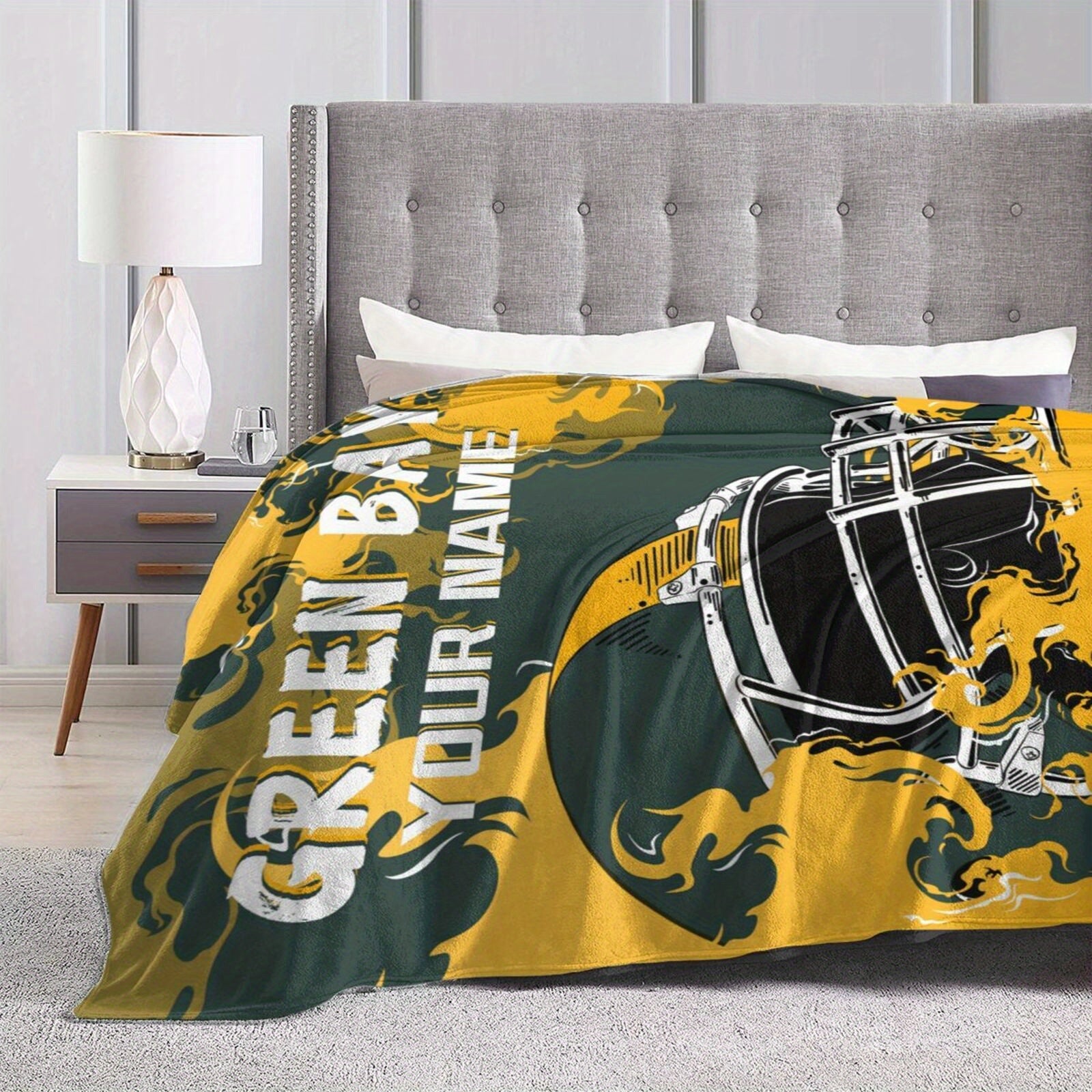 Green Bay Football Flannel Blanket Personalized Gift for Fans Sports Enthusiasts