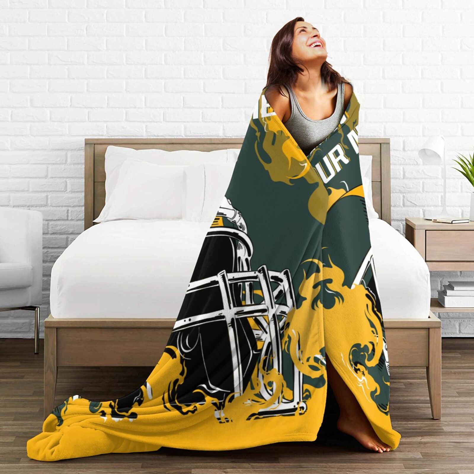 Green Bay Football Flannel Blanket Personalized Gift for Fans Sports Enthusiasts