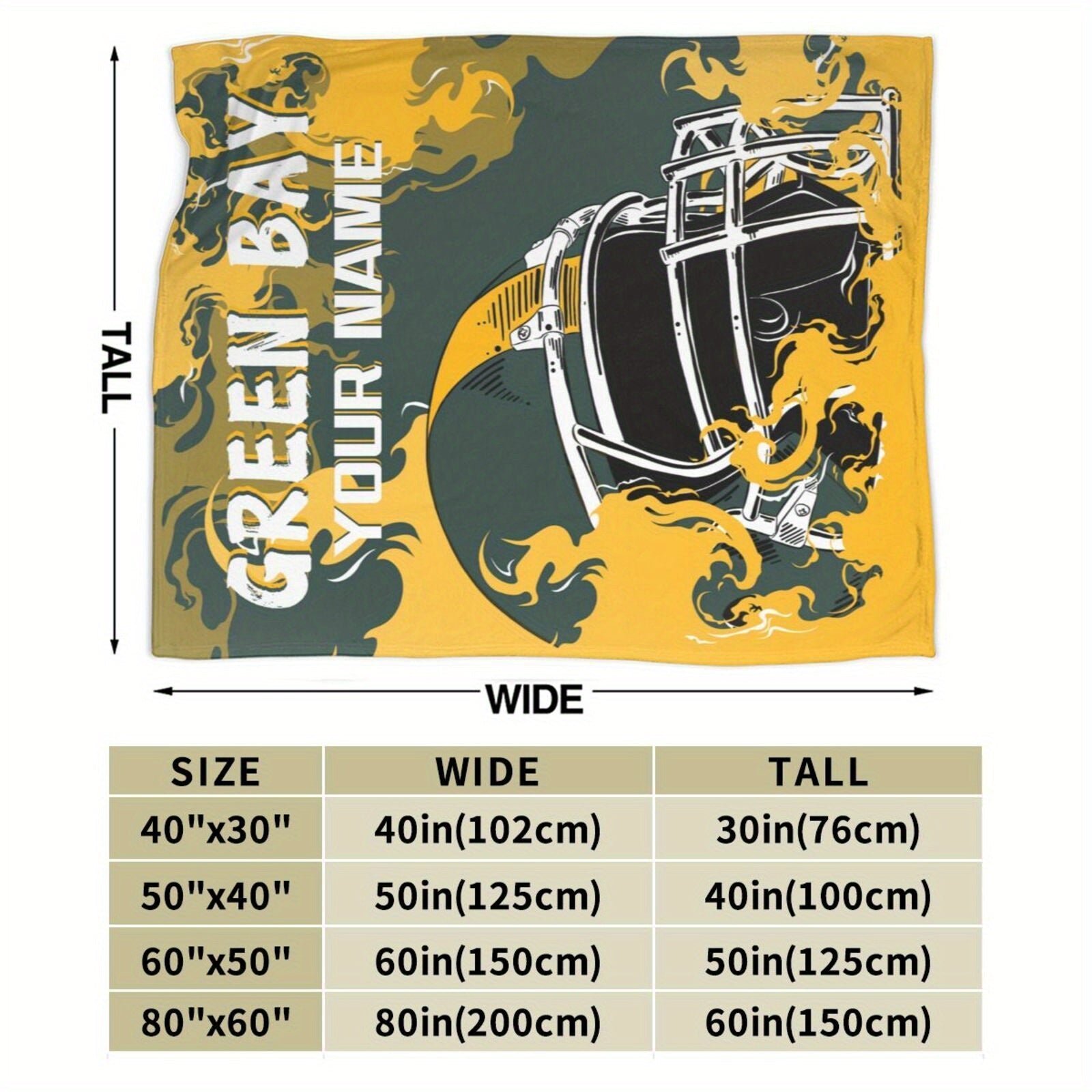 Green Bay Football Flannel Blanket Personalized Gift for Fans Sports Enthusiasts