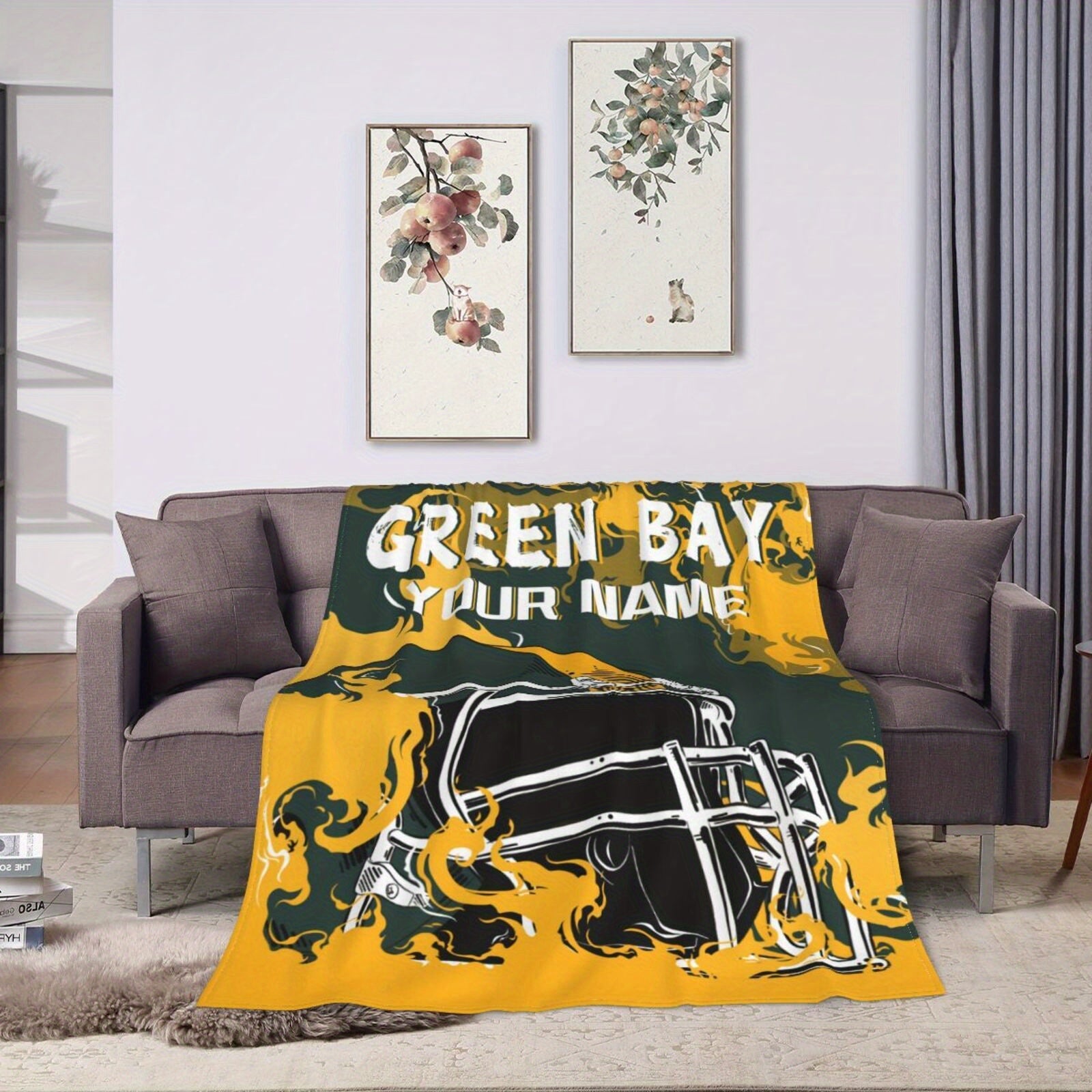 Green Bay Football Flannel Blanket Personalized Gift for Fans Sports Enthusiasts