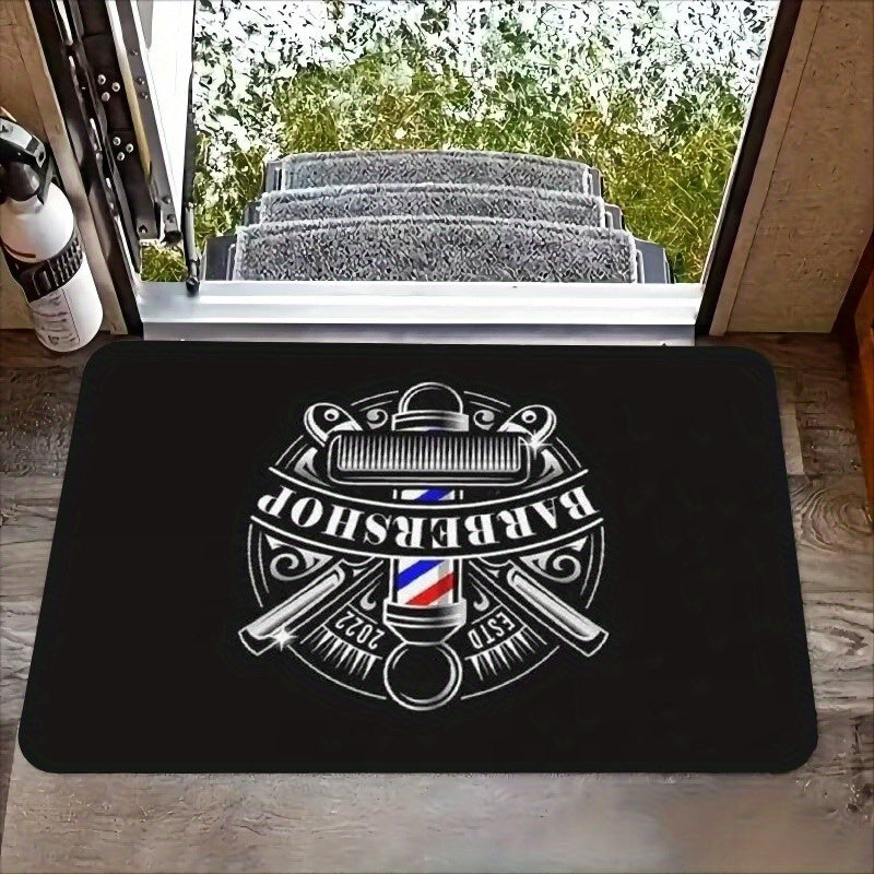 Fluffy Absorbent Flannel Door Mat Neon Barber Shop Design Slip-Resistant Entryway Rug