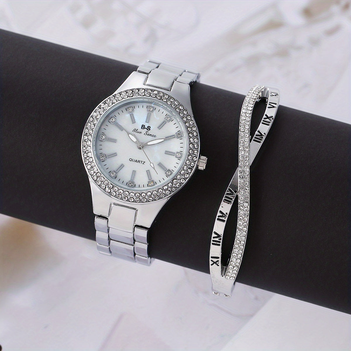 Ladies Cross Bracelet with Steel Strap and Nail Design