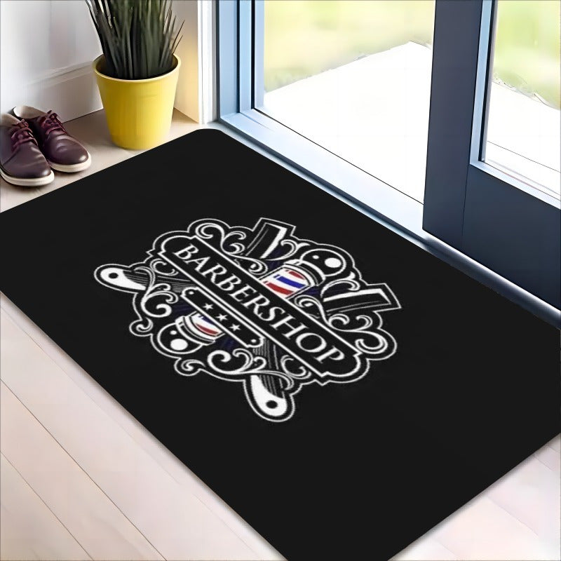 Hand Wash Only Barbershop Neon Sign Vintage Razor Doormat Non-Slip Polyester Welcome Mat