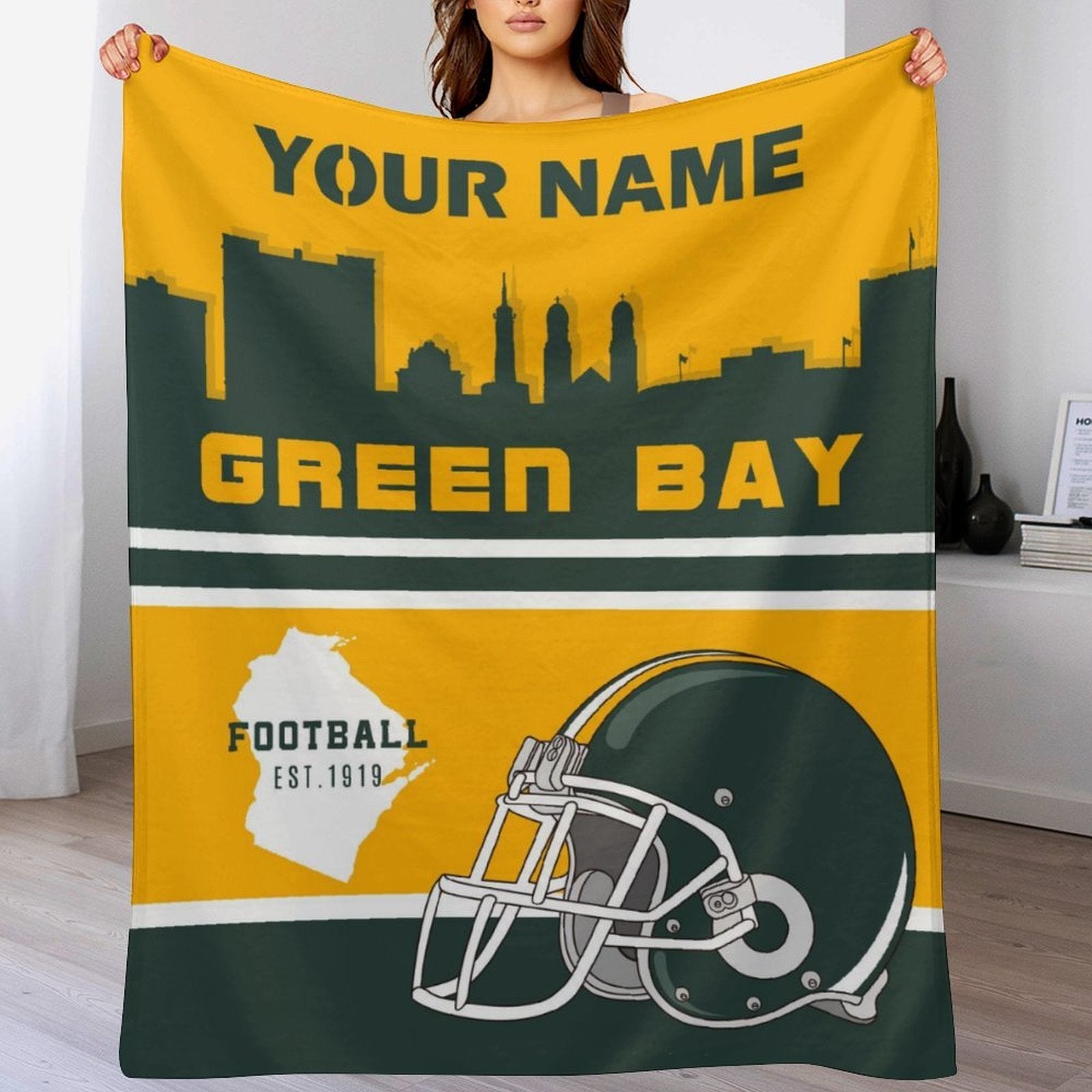 Personalized Green Bay Football Team Throw Blanket Cozy Polyester Gift for Fans