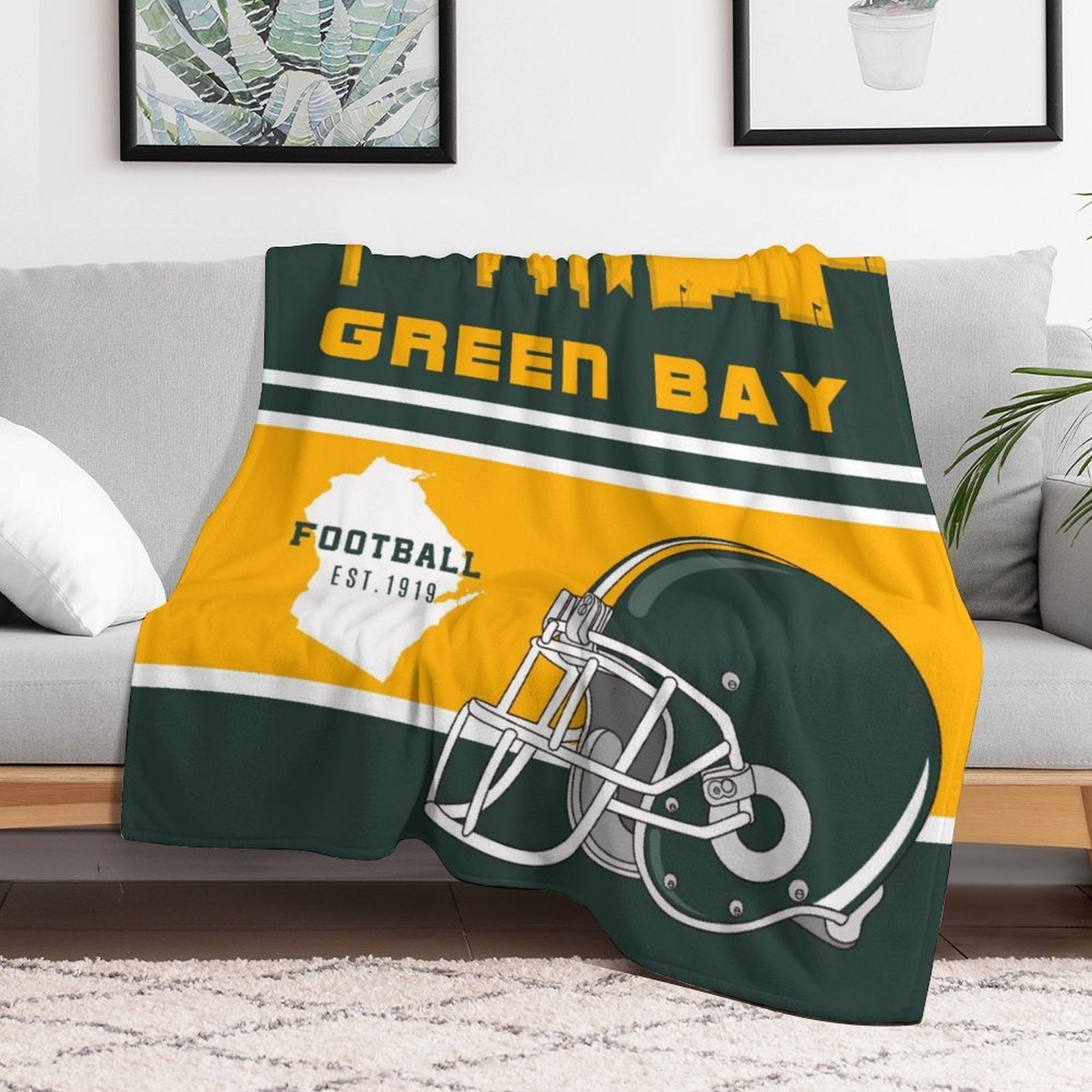 Personalized Green Bay Football Team Throw Blanket Cozy Polyester Gift for Fans