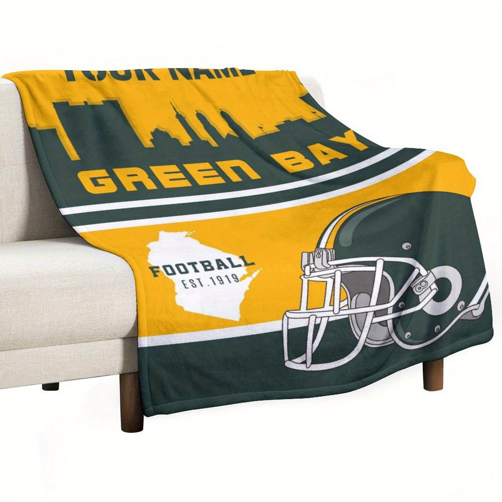 Personalized Green Bay Football Team Throw Blanket Cozy Polyester Gift for Fans