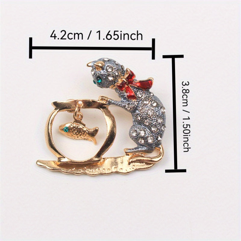 Rhinestone Cat Brooch Enamel Animal Pin for Dresses Sweaters and Suits