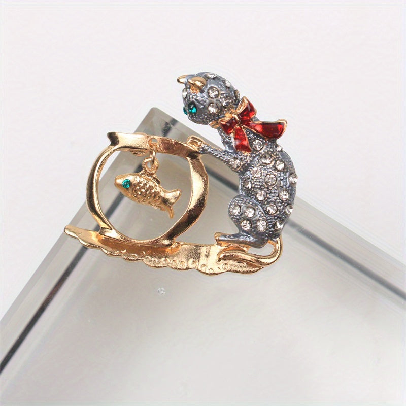 Rhinestone Cat Brooch Enamel Animal Pin for Dresses Sweaters and Suits