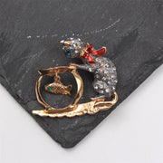 Rhinestone Cat Brooch Enamel Animal Pin for Dresses Sweaters and Suits