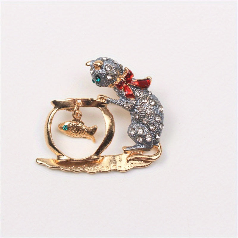 Rhinestone Cat Brooch Enamel Animal Pin for Dresses Sweaters and Suits