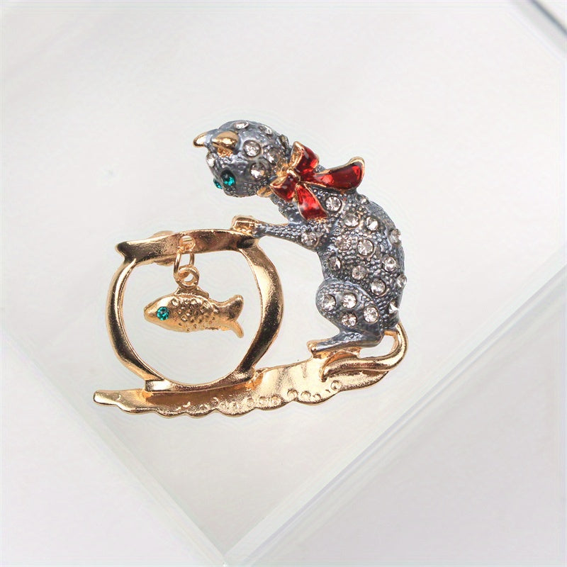 Rhinestone Cat Brooch Enamel Animal Pin for Dresses Sweaters and Suits