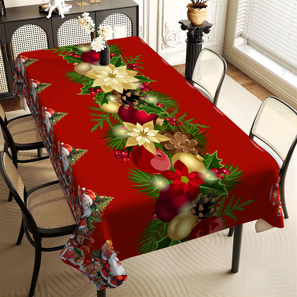 Festive Christmas Stain-Resistant Polyester Knit Tablecloth for Home Kitchen Party Wedding