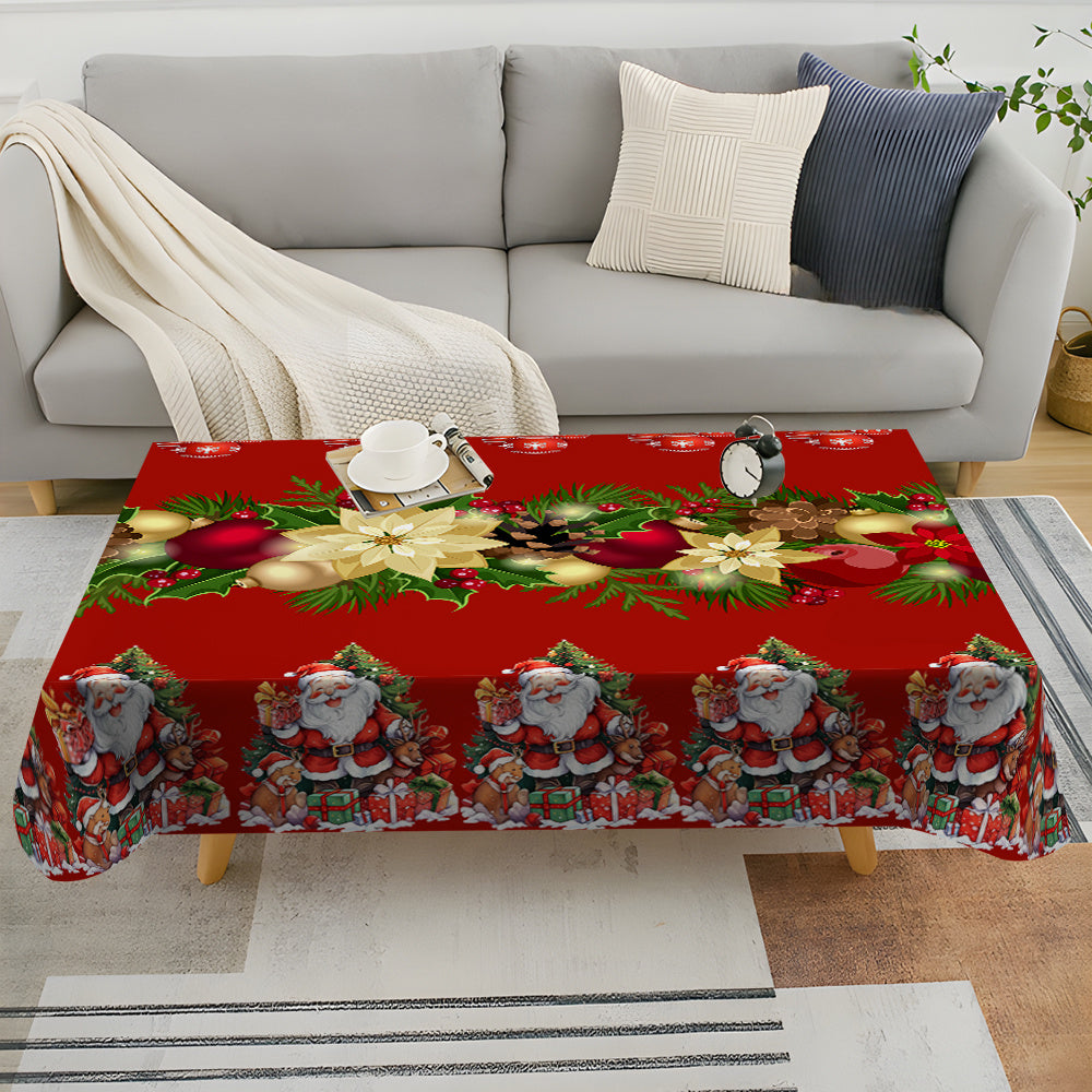 Festive Christmas Stain-Resistant Polyester Knit Tablecloth for Home Kitchen Party Wedding