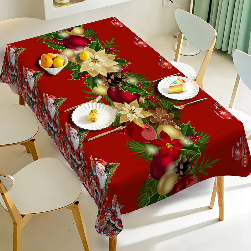 Festive Christmas Stain-Resistant Polyester Knit Tablecloth for Home Kitchen Party Wedding