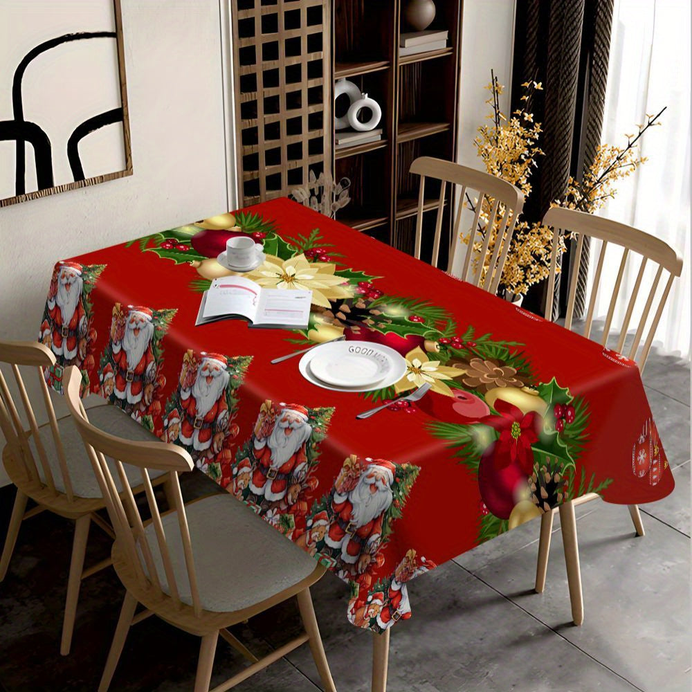 Festive Christmas Stain-Resistant Polyester Knit Tablecloth for Home Kitchen Party Wedding