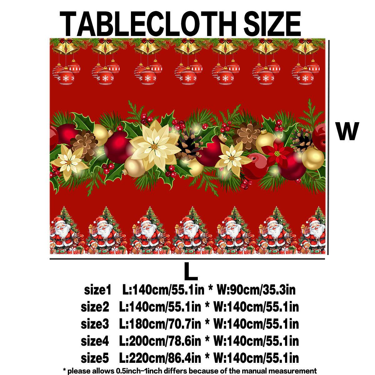 Festive Christmas Stain-Resistant Polyester Knit Tablecloth for Home Kitchen Party Wedding