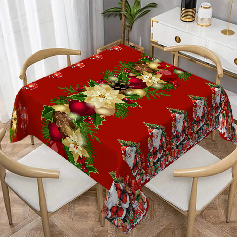 Festive Christmas Stain-Resistant Polyester Knit Tablecloth for Home Kitchen Party Wedding