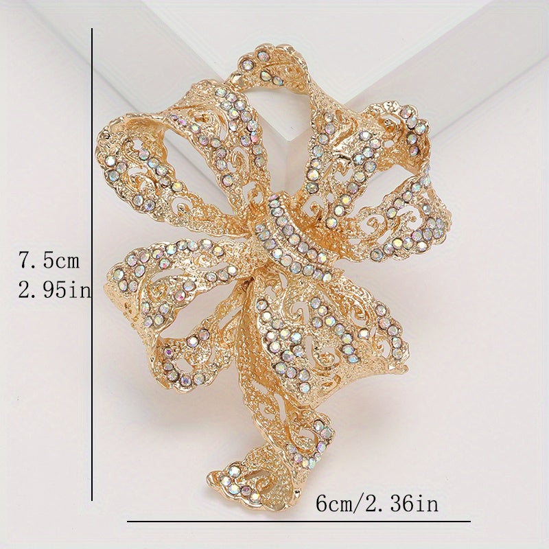 Rhinestone Ribbon Bow Brooch Irregular Shape Luxury Jewelry for Women