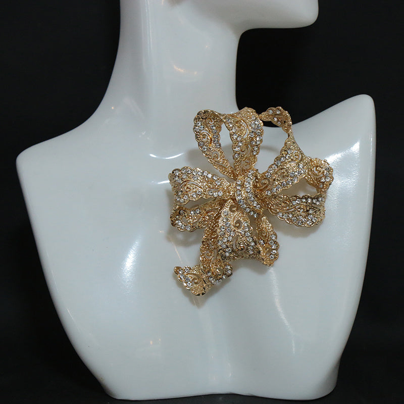 Rhinestone Ribbon Bow Brooch Irregular Shape Luxury Jewelry for Women