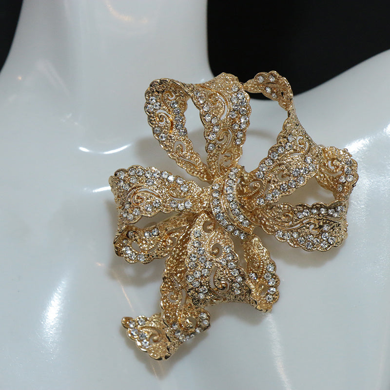 Rhinestone Ribbon Bow Brooch Irregular Shape Luxury Jewelry for Women