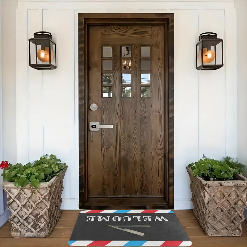 Flannel Door Mat with Barber Shop Design, Absorbent, 1cm Thick