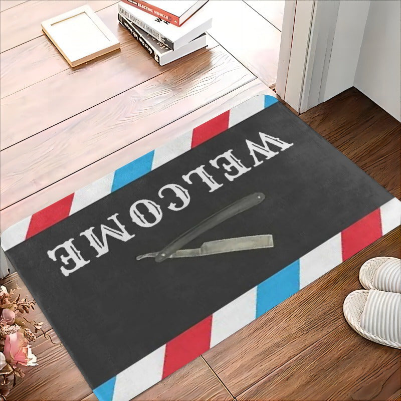 Flannel Door Mat with Barber Shop Design, Absorbent, 1cm Thick