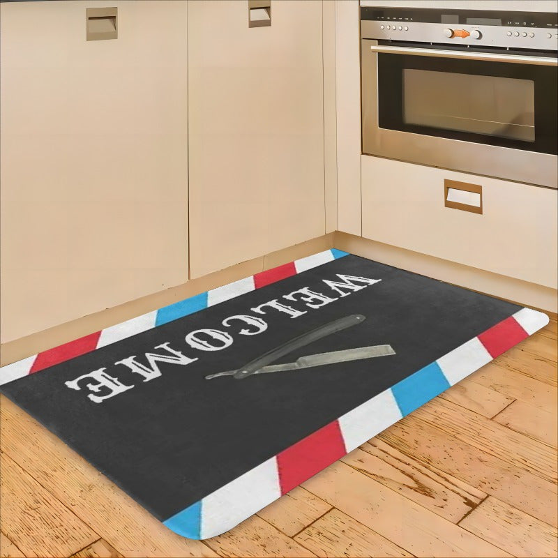 Flannel Door Mat with Barber Shop Design, Absorbent, 1cm Thick