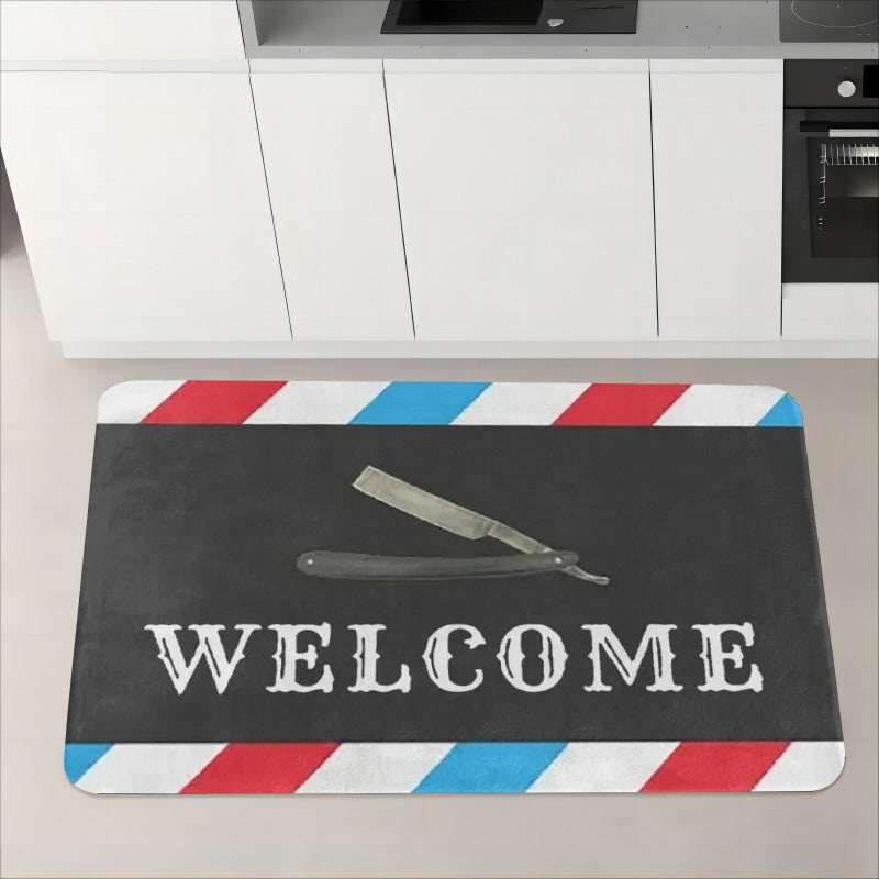 Flannel Door Mat with Barber Shop Design, Absorbent, 1cm Thick