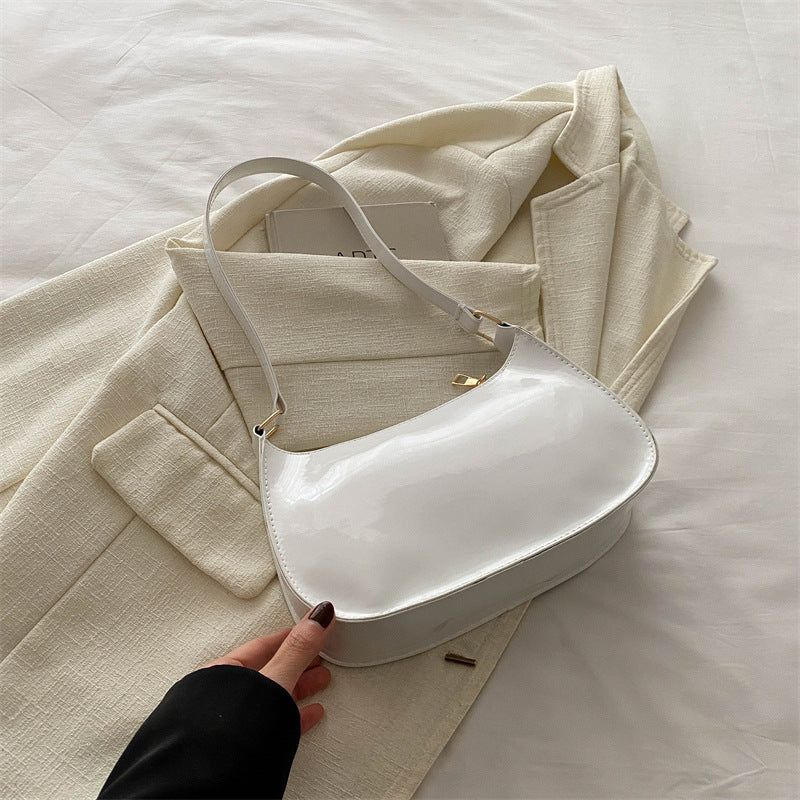 Red Shoulder Bag for Women Glossy Finish Zipper Closure Solid Color