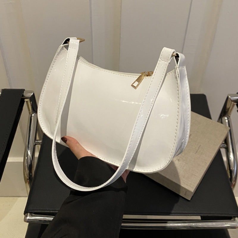 Red Shoulder Bag for Women Glossy Finish Zipper Closure Solid Color