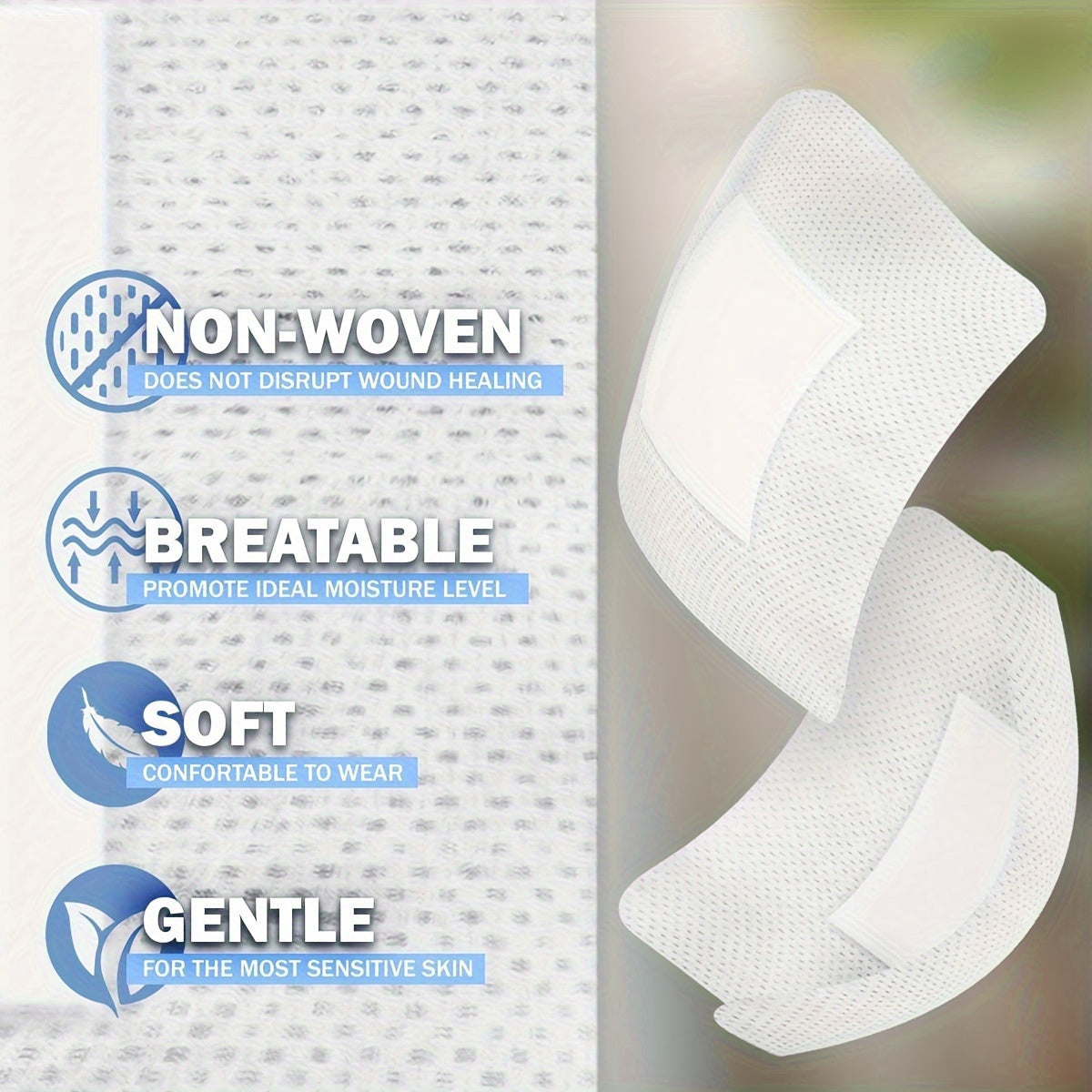 Non-Woven Wound Dressing Stickers 50 Pack Breathable Hypoallergenic Self-Adhesive Gauze Pads