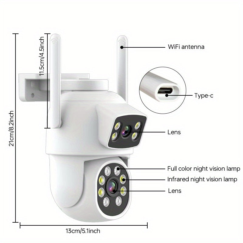 Wireless Security Camera with Dual Lenses 360° Pan Tilt Night Vision WiFi Waterproof