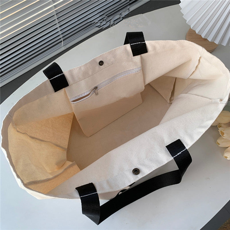 Bolso tote de lona beige para mujer, bolso de hombro de gran capacidad para escuela, viajes y compras