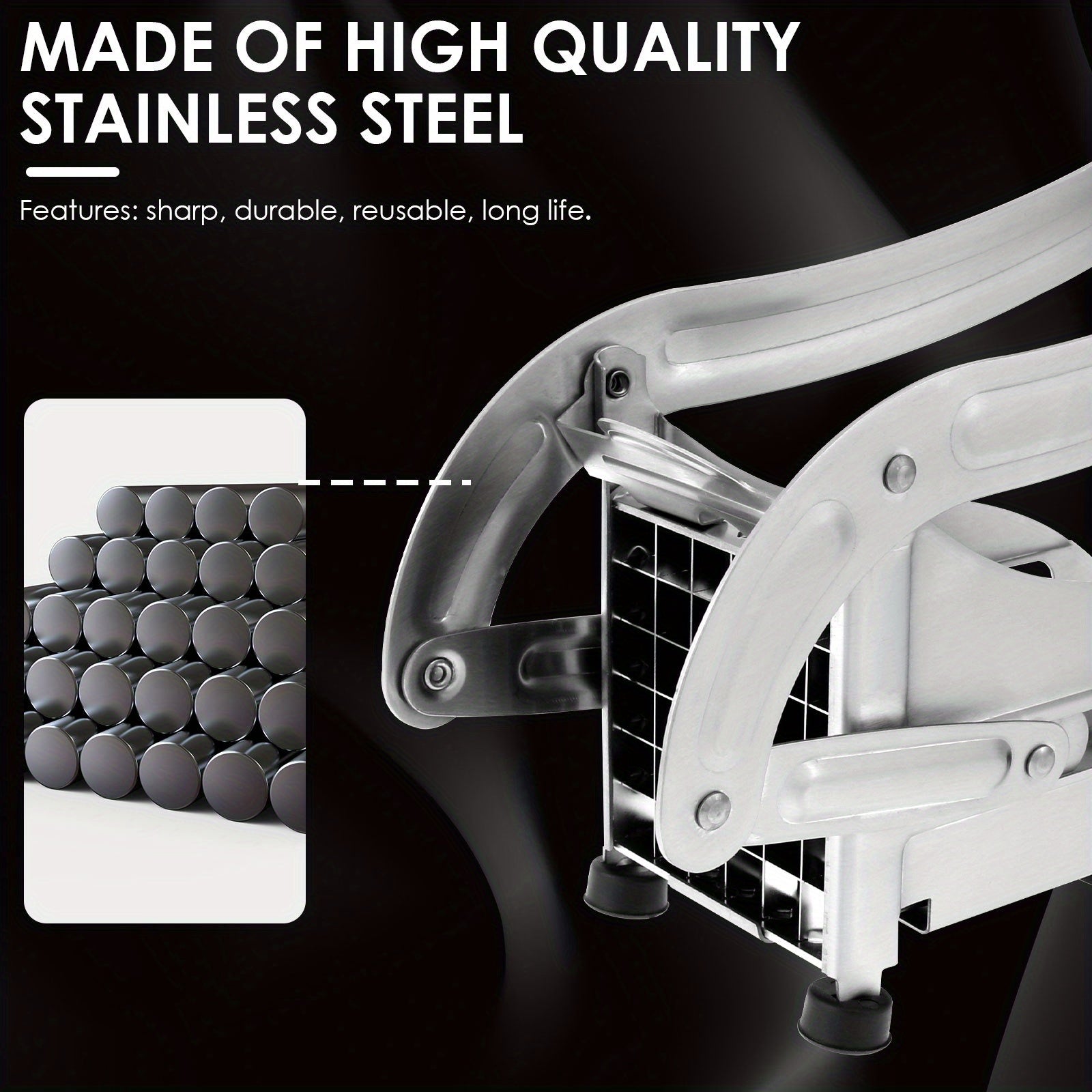 Stainless Steel French Fry Cutter with 2 Blades, Non-Slip Base, Easy to Clean