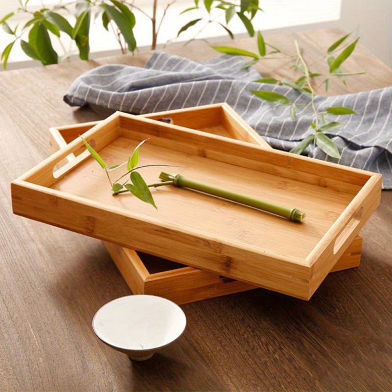 Bamboo Serving Tray with Handles for Kitchen and Dining Organizer