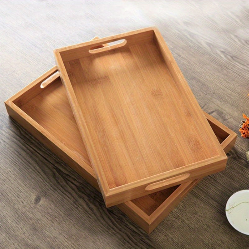 Bamboo Serving Tray with Handles for Kitchen and Dining Organizer