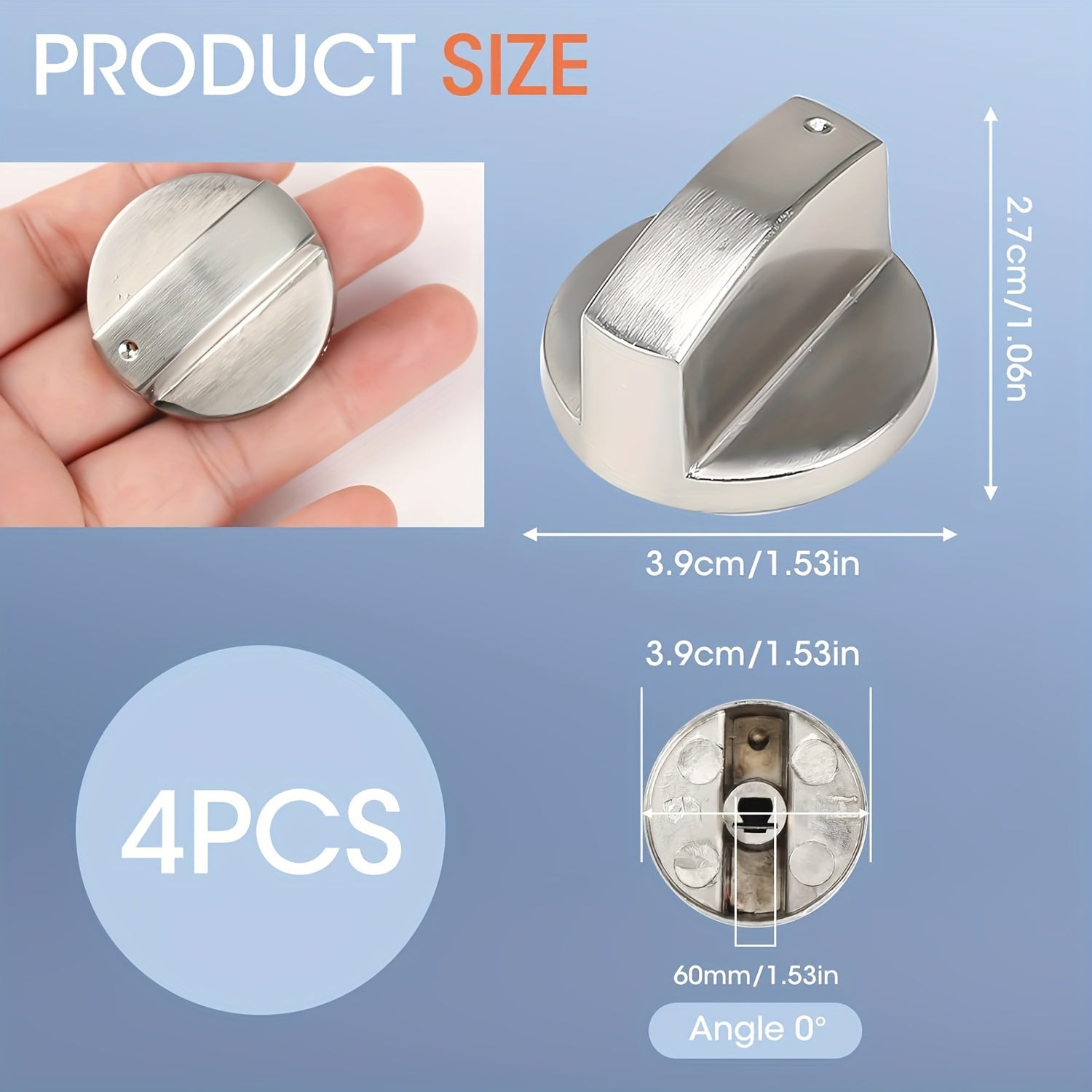 1 gaz hob knopkasi, kumush rangli yakun bilan, pechlar uchun universal 6mm metall boshqaruv kaliti knopkasi, oshxona modellari uchun mos, adapterlar bilan.