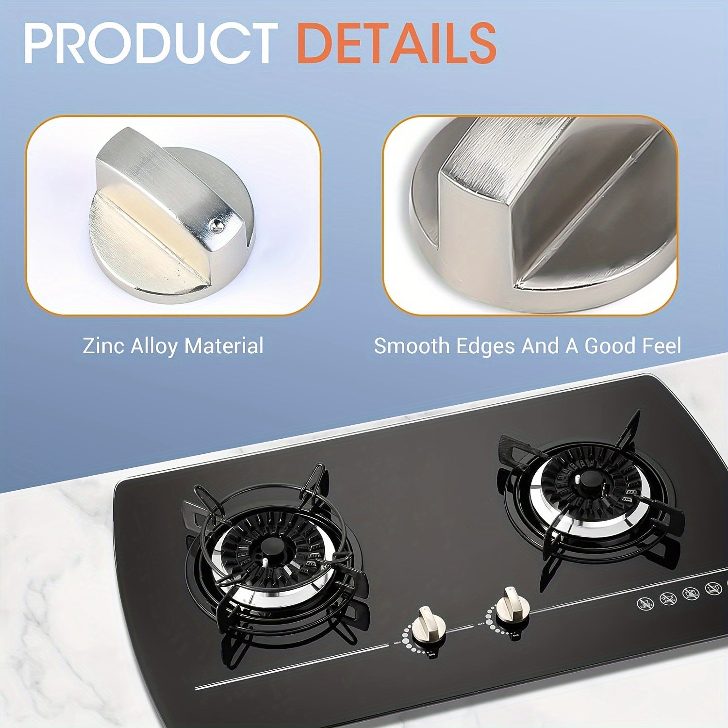 1 gaz hob knopkasi, kumush rangli yakun bilan, pechlar uchun universal 6mm metall boshqaruv kaliti knopkasi, oshxona modellari uchun mos, adapterlar bilan.