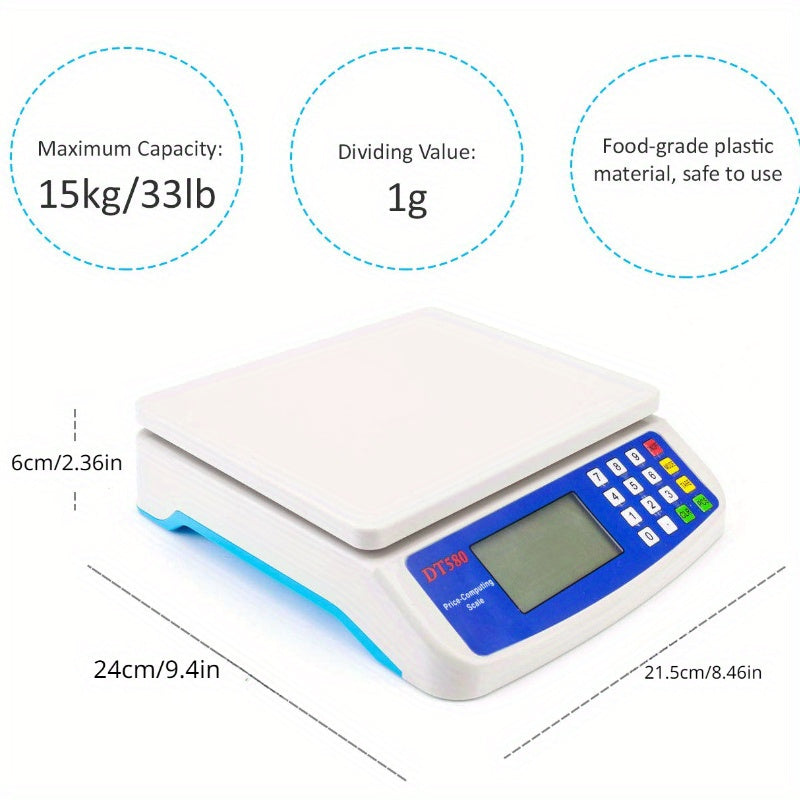 30kg Digital Kitchen Scale with LCD Display, Tare Function, Food Contact Safe Plastic